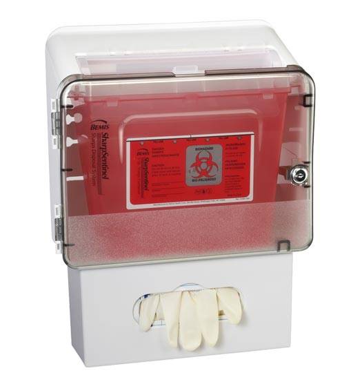 Sharps Container - 5 Quart Wall Cabinet & Glove Holder