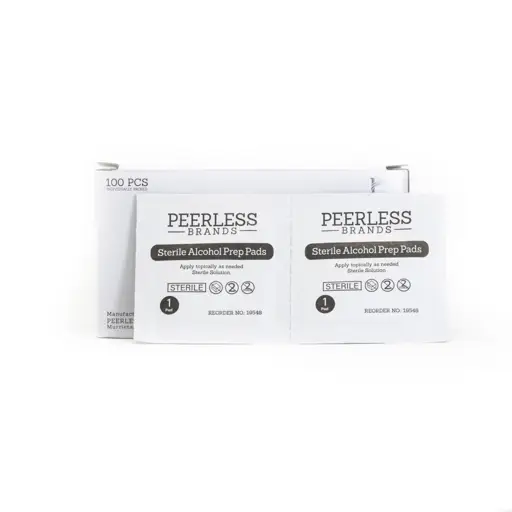 Sterile alcohol prep pads in individual foil packets for studio use